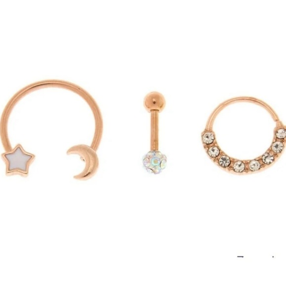 New Moon stars rose gold body jewelry set 16g - Picture 2 of 6